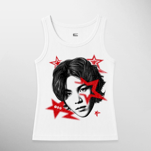 Camiseta manga sisa BTS: Suga, color blanco