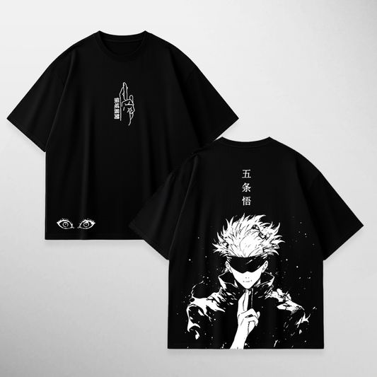 Camiseta oversized negra de Gojo: Unlimited Void de Jujutsu Kaisen