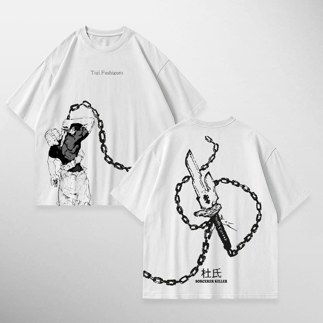 Camiseta blanca estampada de Toji: Inverted Spear of Heaven de Jujutsu Kaisen