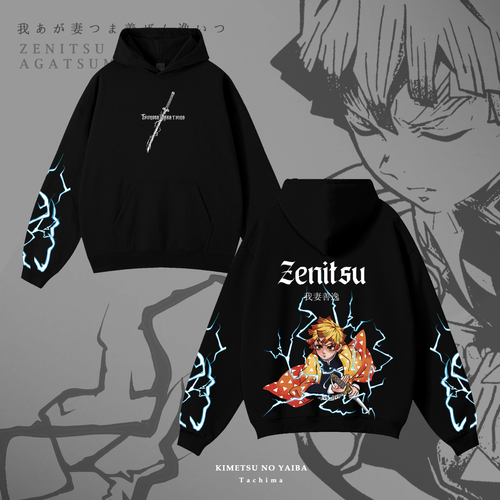 Hoodie Zenitsu: Thunder Breathing II de Kimetsu no Yaiba, color negro