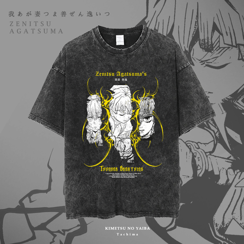 Camiseta Zenitsu Agatsuma | Acid Wash de Kimetsu no Yaiba