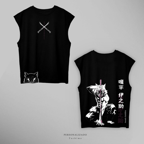 Camiseta manga sisa Inosuke: Beast Breathing, color negro