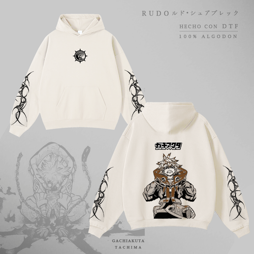 Hoodie Rudo: Trash Raider de Gachiakuta, color marfil