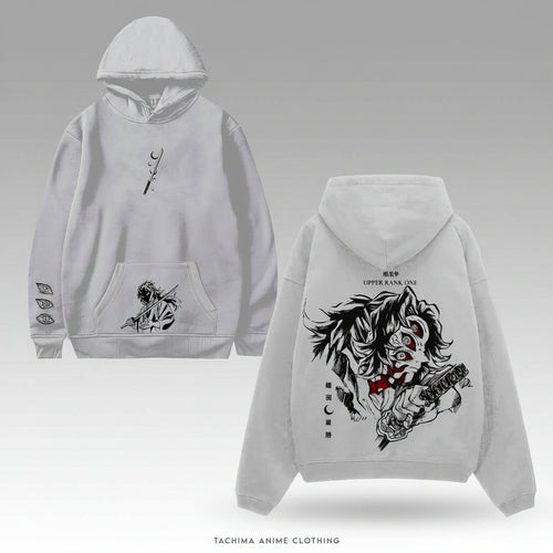 Hoodie Kokushibo: Face of the Moon de Kimetsu no Yaiba, color gris