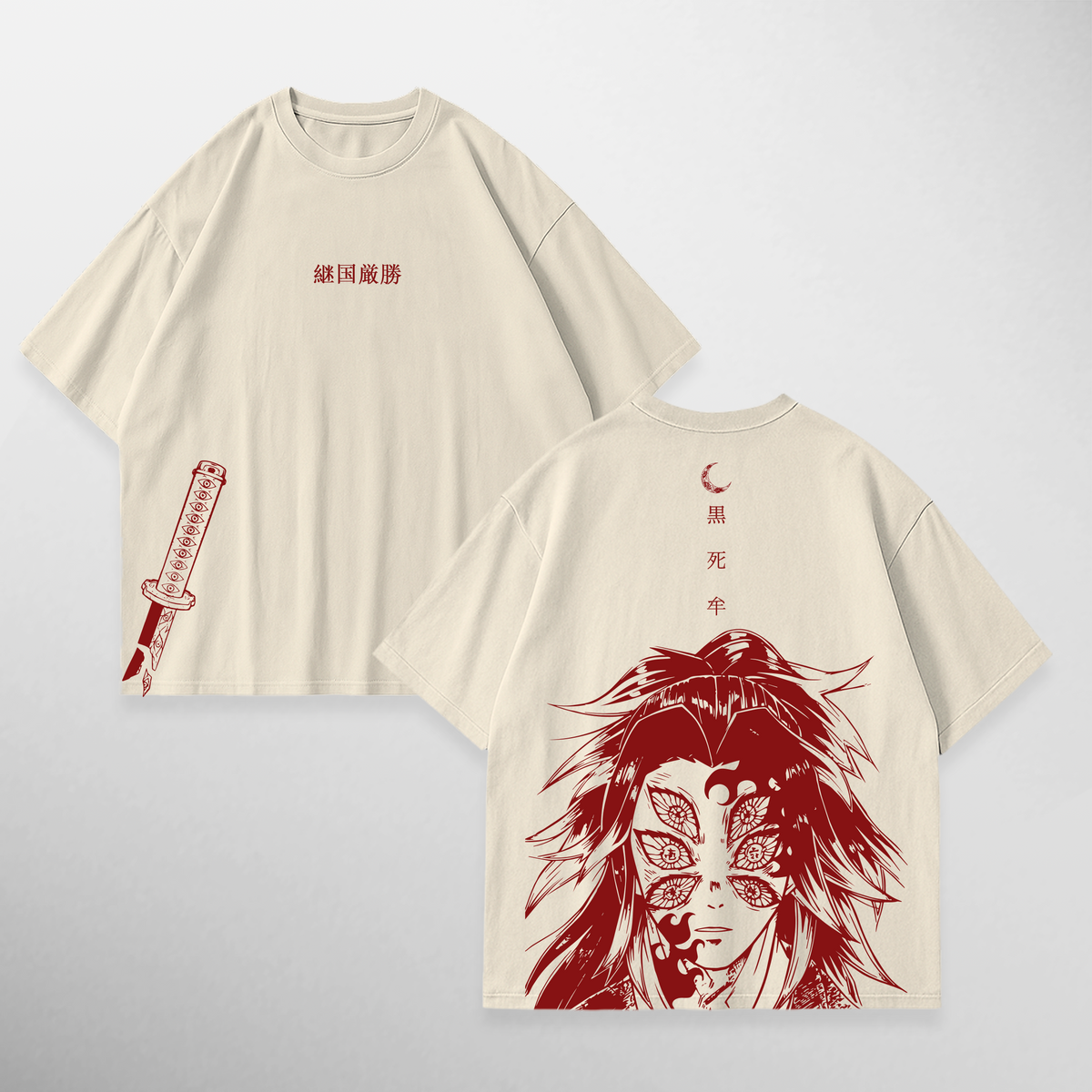 Camiseta Kokushibo: Upper One (Red) de Kimetsu no Yaiba, color vainilla
