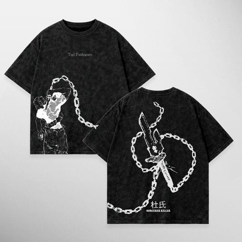 Camiseta Toji: Inverted Spear of Heaven (Acid wash) de Jujutsu Kaisen, color acid wash negro